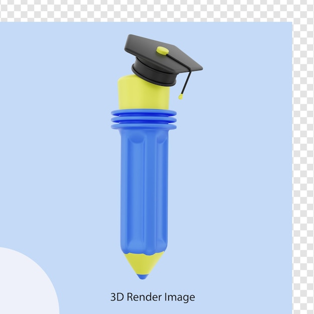 Representación 3d de un lápiz con un gorro de graduación