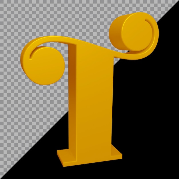 Representación 3D de la letra del alfabeto t