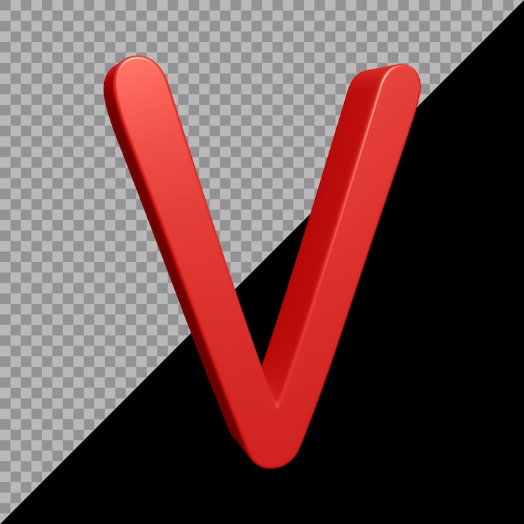 PSD representación 3d de la letra del alfabeto v