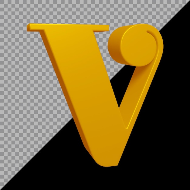 Representación 3D de la letra del alfabeto v