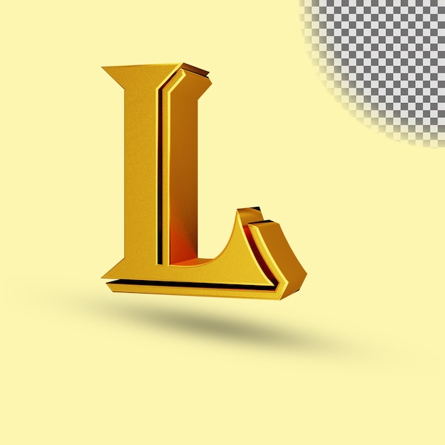 PSD representación 3d de letra brillante metálico de color dorado