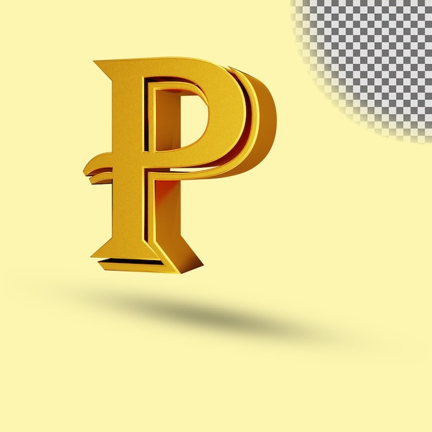 Representación 3d de letra brillante metálico de color dorado