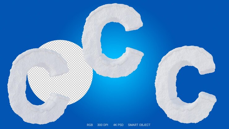 PSD representación 3d de la letra c en forma y estilo de nieve sobre un fondo transparente