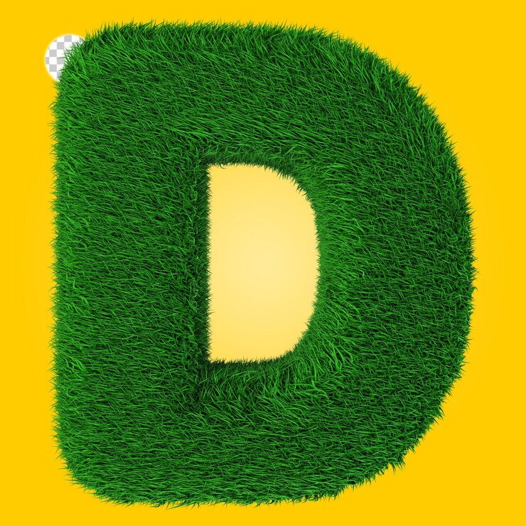 PSD representación 3d de la letra d con textura de hierba