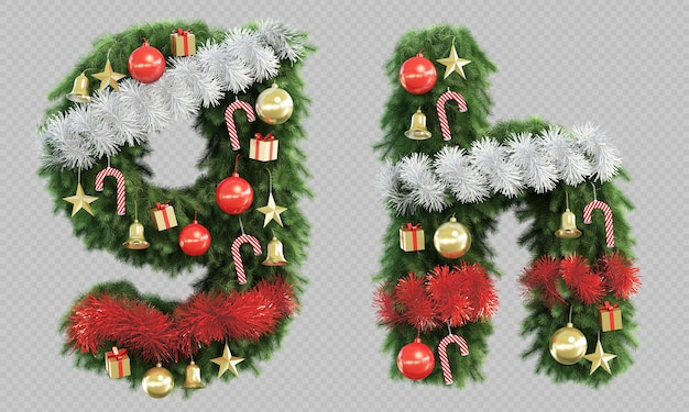 PSD representación 3d de la letra g del árbol de navidad y la letra h