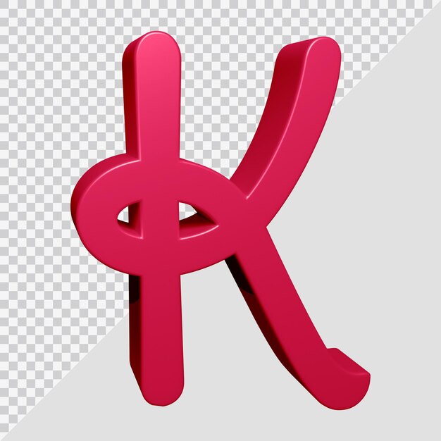 Representación 3D de la letra k del alfabeto