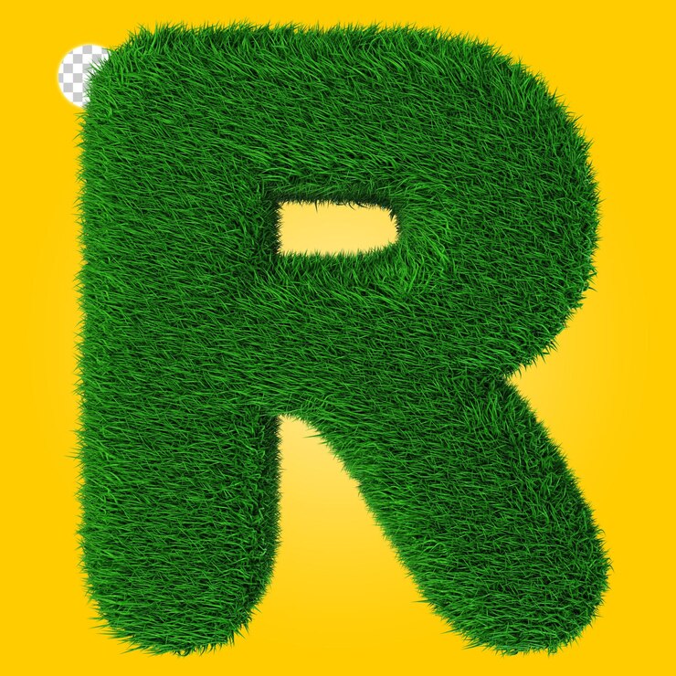 PSD representación 3d de la letra r con textura de hierba