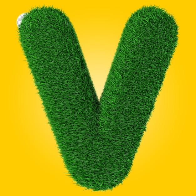Representación 3D de la letra V con textura de hierba