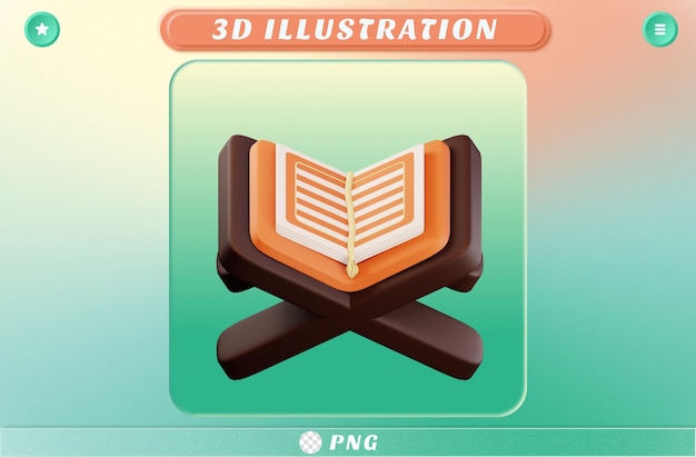 PSD representación 3d leyendo el icono de al quran ramadán