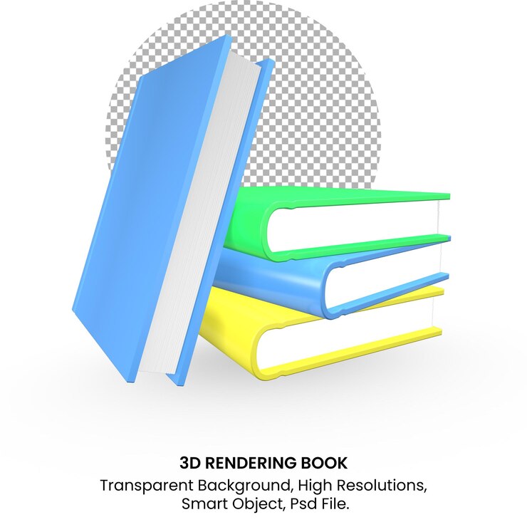 Representación 3D Libro realista en fondo transparente