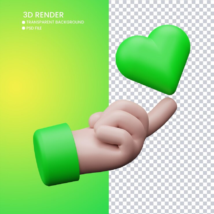 PSD representación 3d de linda mano y amor
