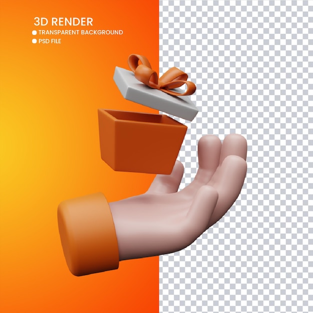 PSD representación 3d de linda mano y regalo