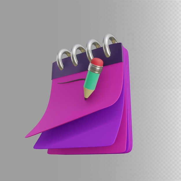 Representación 3D de lindas notas y lápices