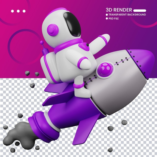 Representación 3d de lindo astronauta con cohete para redes sociales