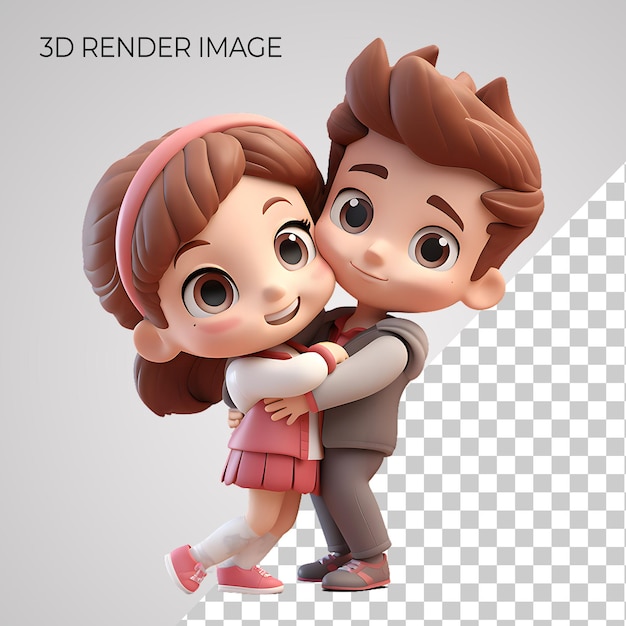 PSD representación 3d lindo kawaii chibi pareja anime amor personaje romántico