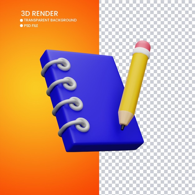 PSD representación 3d de lindo libro y lápiz