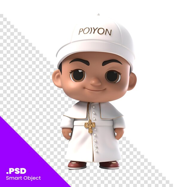 PSD representación 3d de un lindo niño musulmán con una gorra blanca plantilla psd