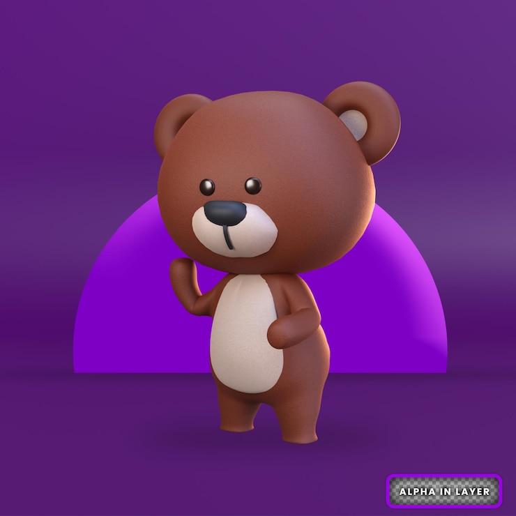 PSD representación 3d lindo oso pardo de pie y levantando las manos ilustración