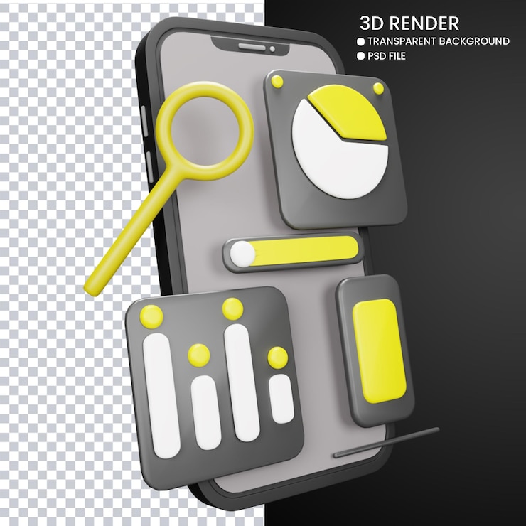PSD representación 3d de lindo teléfono móvil y gráfico