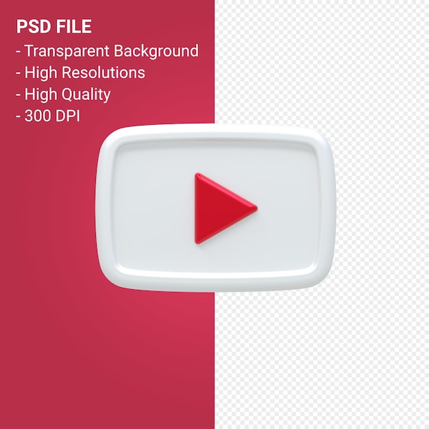 Representación 3d del logotipo de youtube aislado