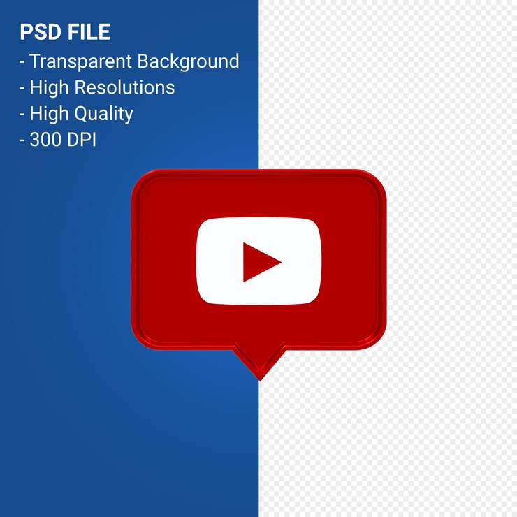 PSD representación 3d del logotipo de youtube aislado