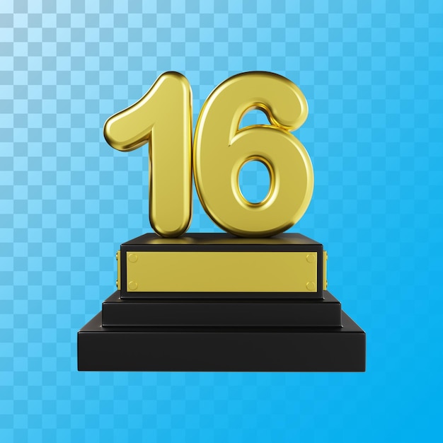 Representación 3d de lujo dorado número 16