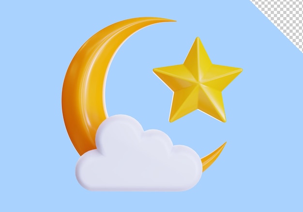 PSD representación 3d de luna creciente con nubes para la celebración de ramadán y eid alfitr