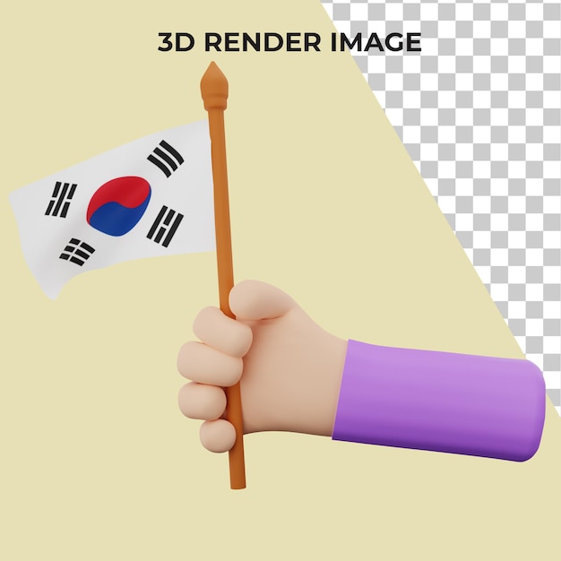 Representación 3d de la mano con el concepto del día nacional de corea del sur psd premium