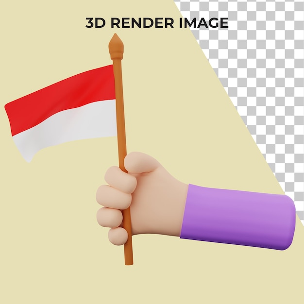 PSD representación 3d de la mano con el concepto del día nacional de indonesia psd premium