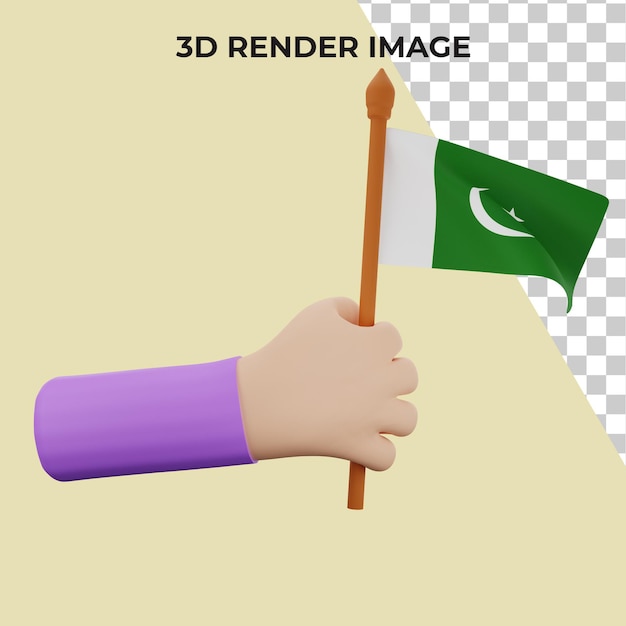 Representación 3d de la mano con el concepto del día nacional de pakistán psd premium