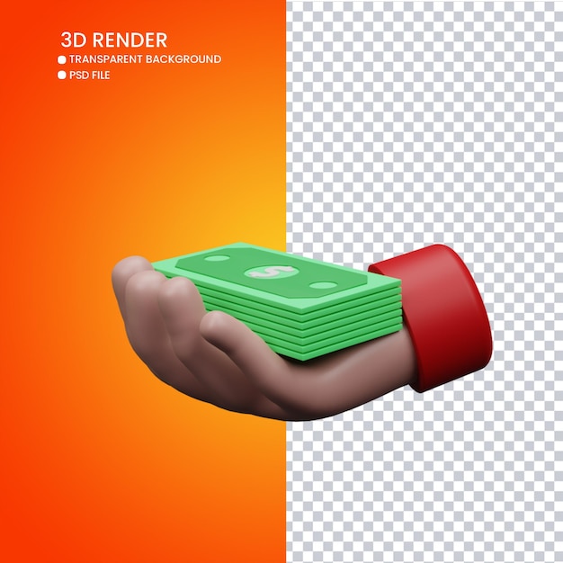 PSD representación 3d de mano linda con dinero