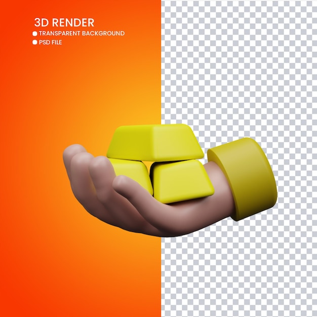 Representación 3d de mano linda con oro