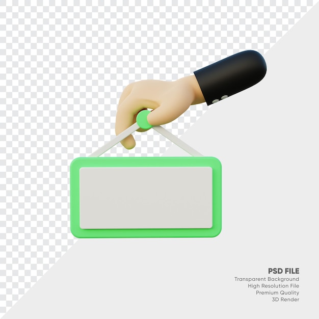 Representación 3D de una mano sosteniendo el tablero verde