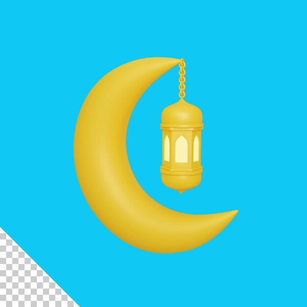 Representación 3d de media luna y linterna aislada útil para la ilustración de diseño de islam ramadán