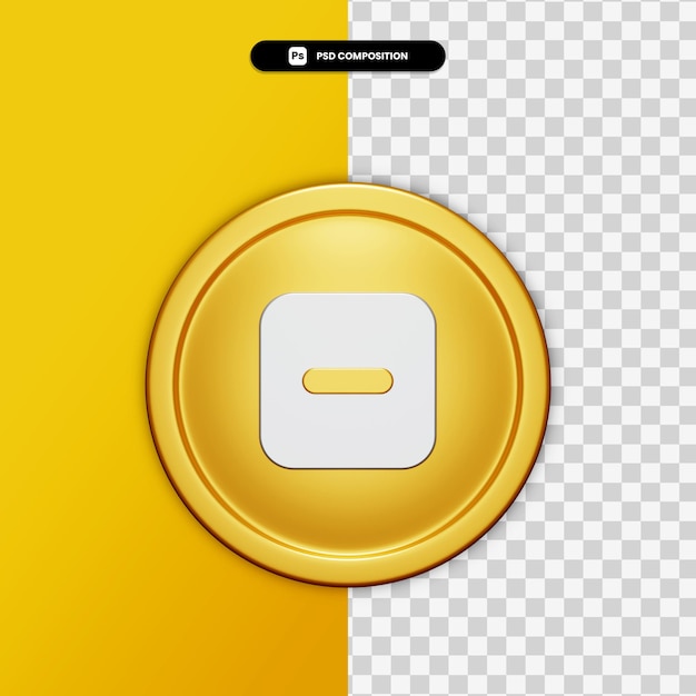 Representación 3d menos icono en círculo dorado aislado