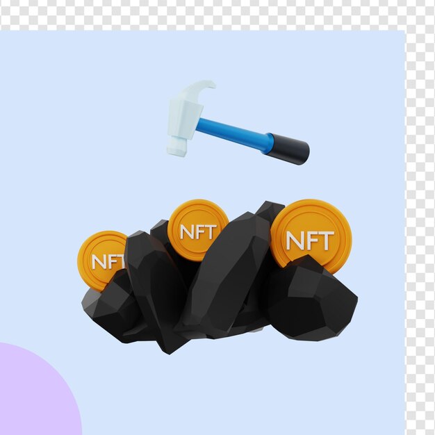 Representación 3d de la minería de monedas nft