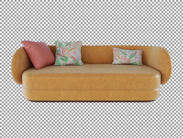 Representación 3d de un moderno sofá de tela con interior de madera aislado