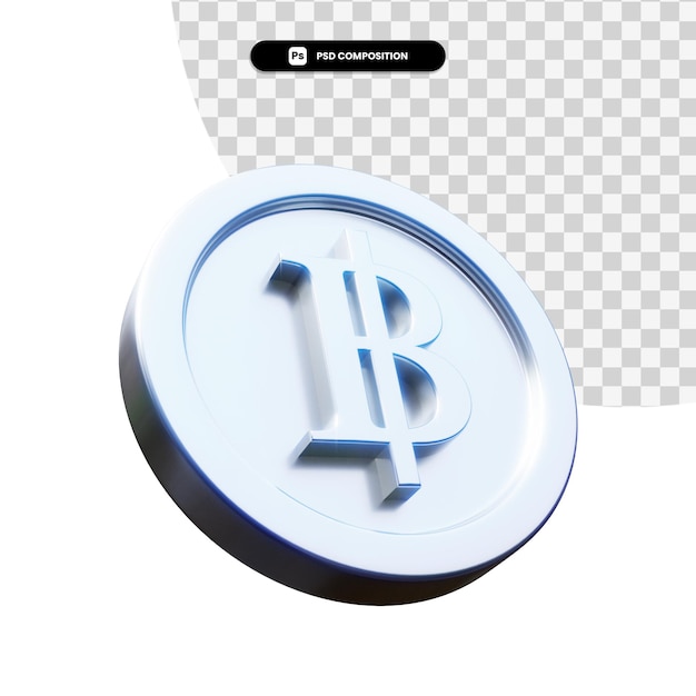 Representación 3d de la moneda del baht de plata aislada
