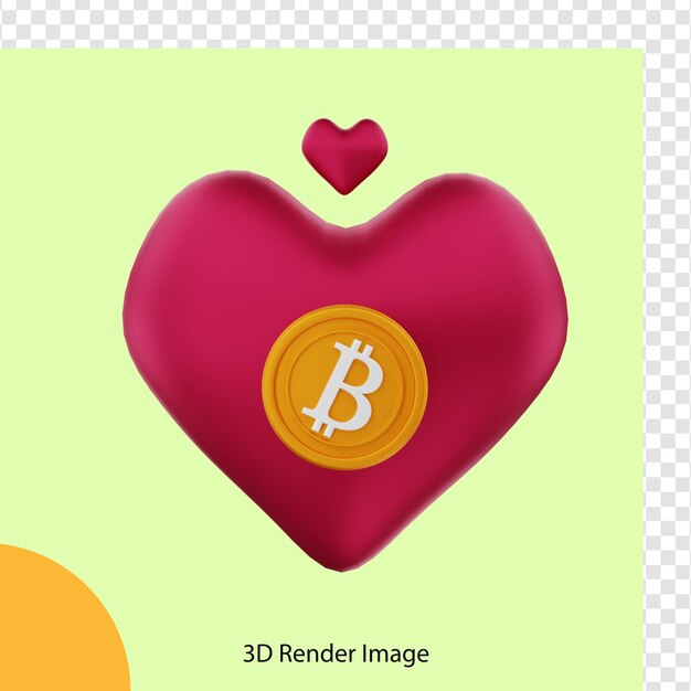 PSD representación 3d de la moneda criptográfica de bitcoin de amor