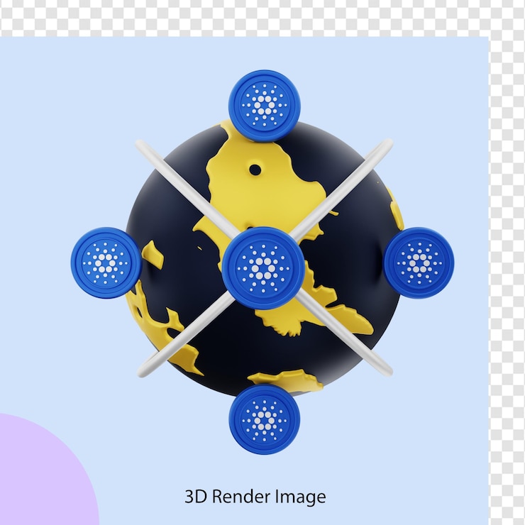 PSD representación 3d de la moneda criptográfica cardano global