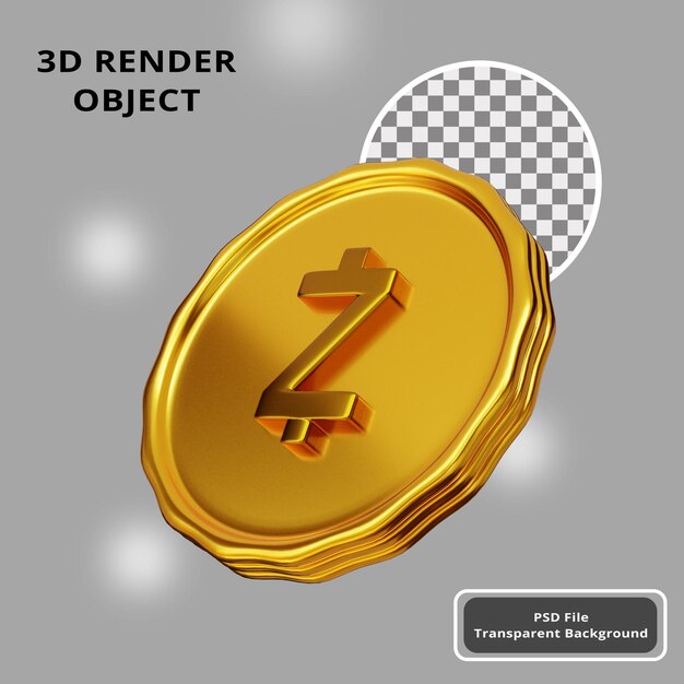 Representación 3d moneda criptográfica dorada zcash premium psd
