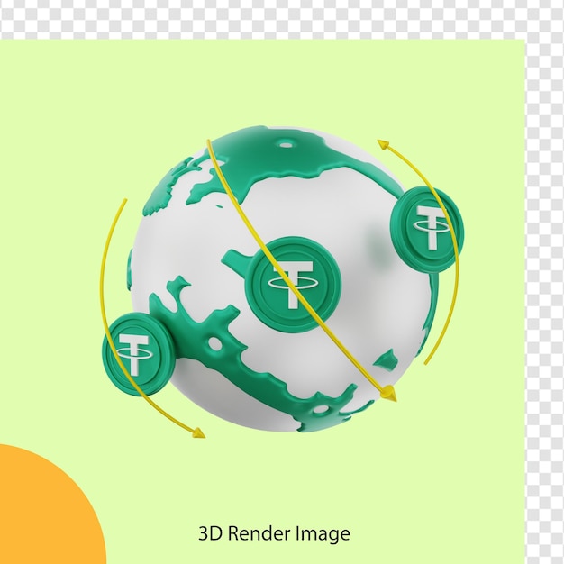 Representación 3d de la moneda criptográfica Tether global