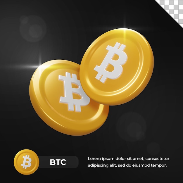 Representación 3d de moneda de criptomoneda bitcoin btc