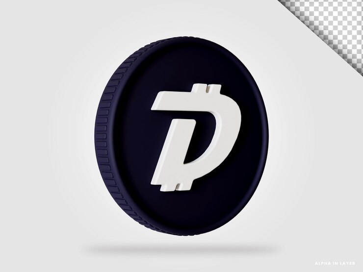 PSD representación 3d de moneda de criptomoneda digibyte dgb aislada
