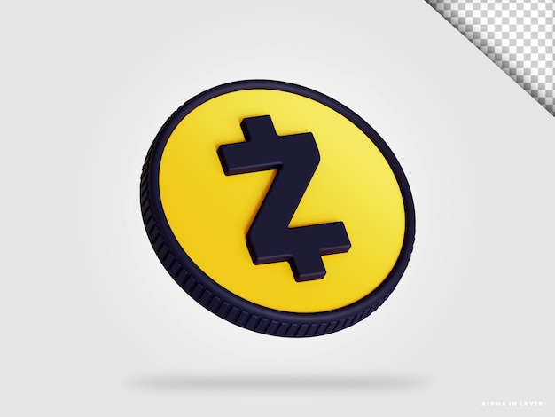 Representación 3d de moneda de criptomoneda Zcash zec aislada