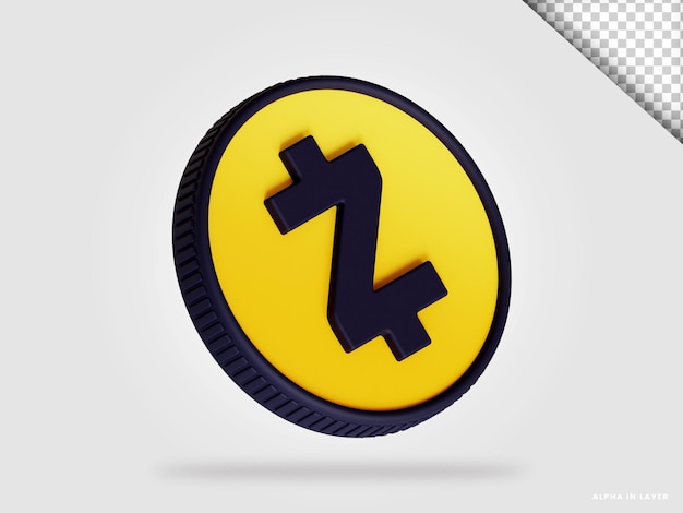 Representación 3d de moneda de criptomoneda Zcash zec aislada