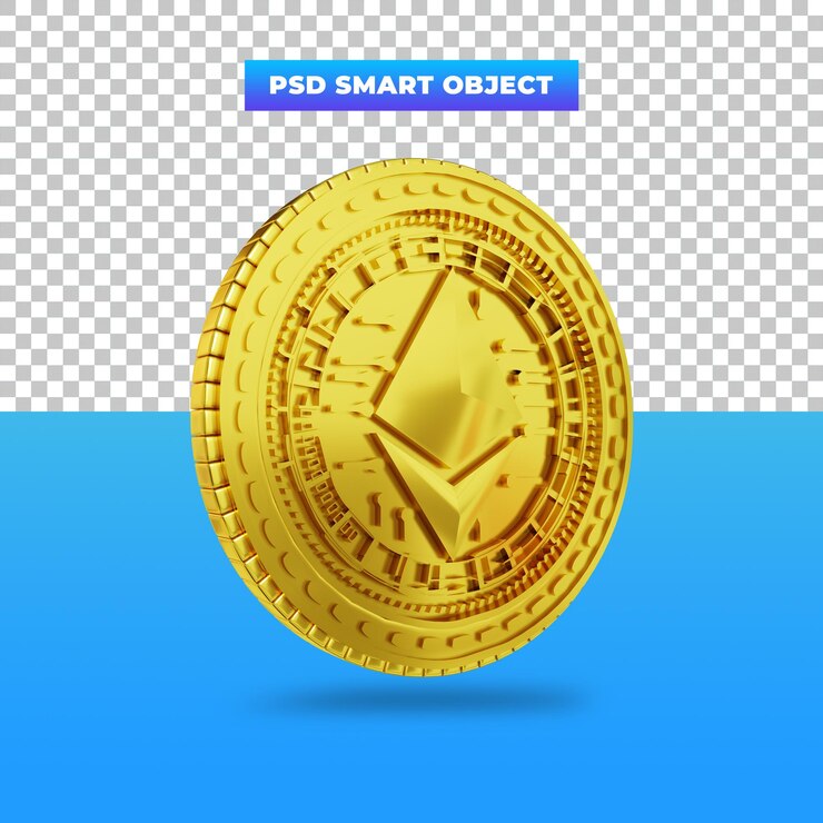 PSD representación 3d moneda digital golden ethereum