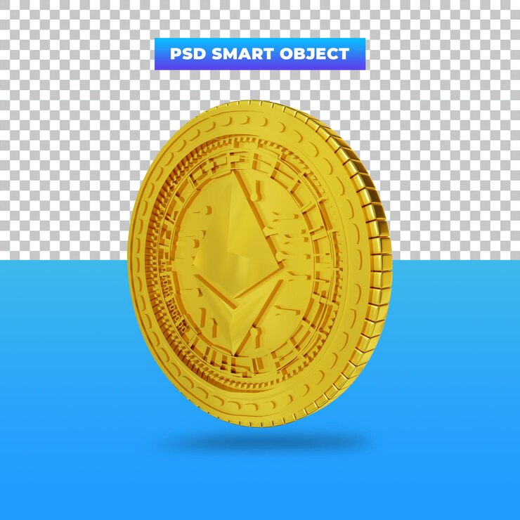 Representación 3D moneda digital Golden Ethereum