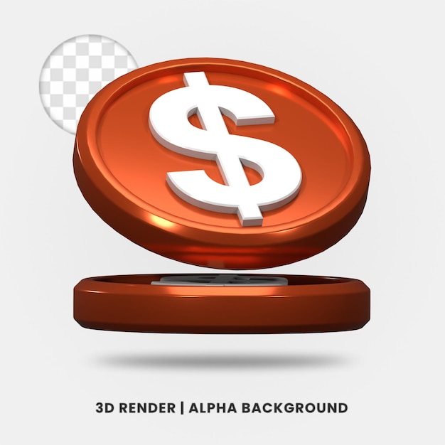 Representación 3D de la moneda de un dólar de bronce aislada. Útil para la ilustración de negocios o comercio electrónico.