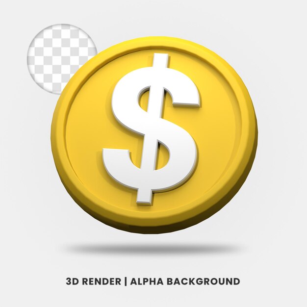 Representación 3d de la moneda del dólar de oro aislada. Útil para la ilustración de diseño de negocios o comercio electrónico.